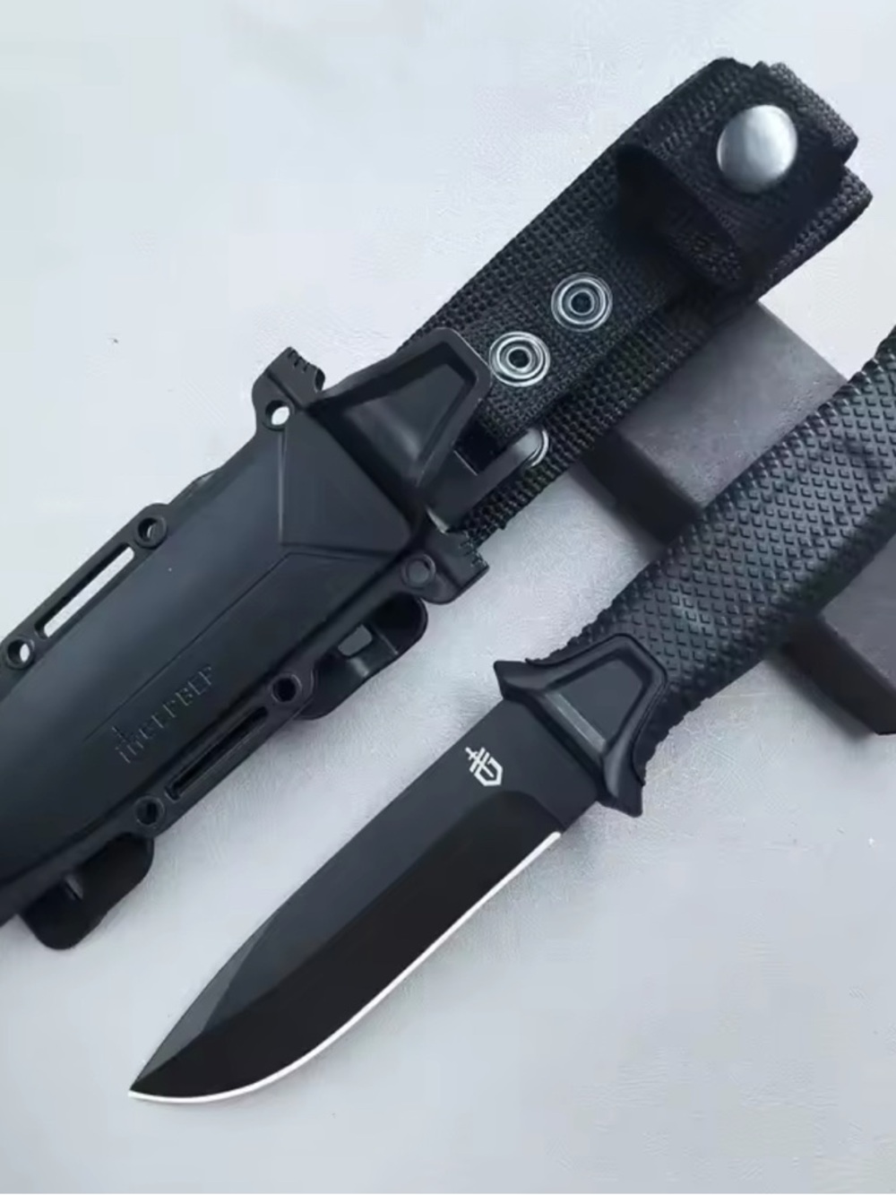 Gerber Black Tactical Fixed Blade Knife with Black Sheath